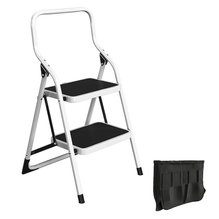 Stalwart 2-Step Stool - Folding Ladder with Handrails & Tool Bag - 330lb Capacity by White 325201TRE